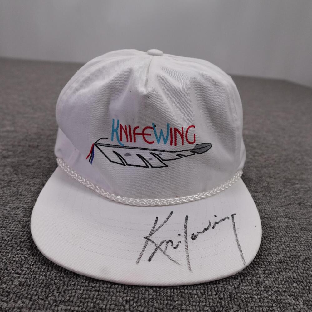 Vintage Knifewing Hat Cap Strap Back Mens One Size White Rope Signed